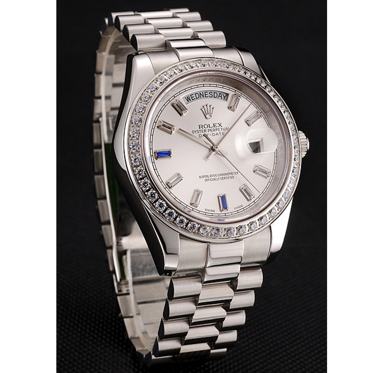 Aaa fake watches Staineless Steel Diamonds 1454109 Rolex Day-Date Bracelet Bezel Swiss 0714